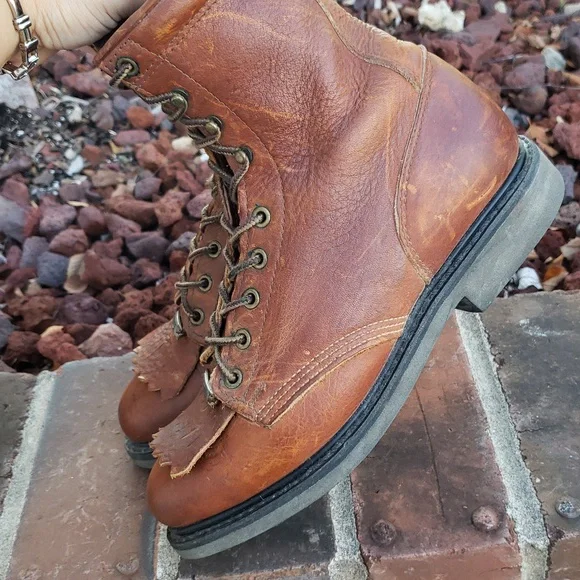 Double H Women's Tan Leather Combat Boots - Picture 16 of 16
